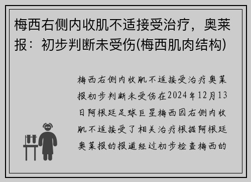 梅西右侧内收肌不适接受治疗，奥莱报：初步判断未受伤(梅西肌肉结构)