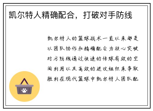 凯尔特人精确配合，打破对手防线