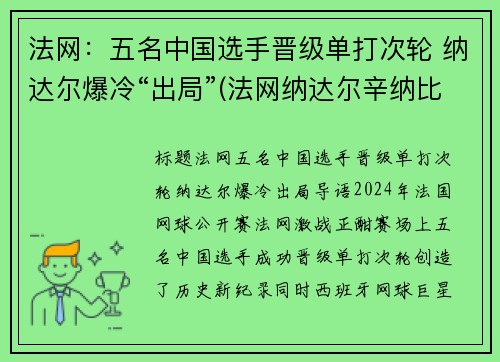 法网：五名中国选手晋级单打次轮 纳达尔爆冷“出局”(法网纳达尔辛纳比赛直播)
