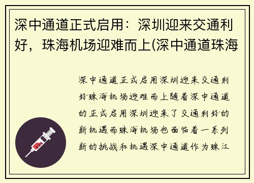 深中通道正式启用：深圳迎来交通利好，珠海机场迎难而上(深中通道珠海出口位置)