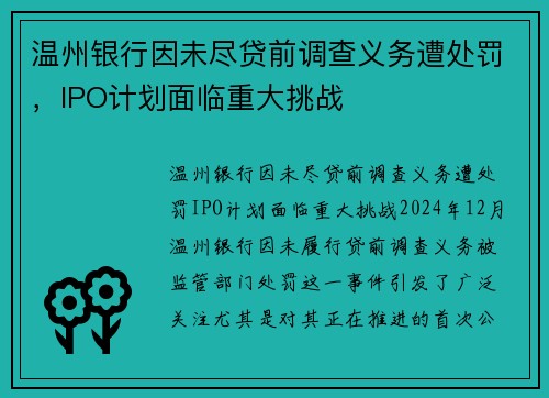 温州银行因未尽贷前调查义务遭处罚，IPO计划面临重大挑战