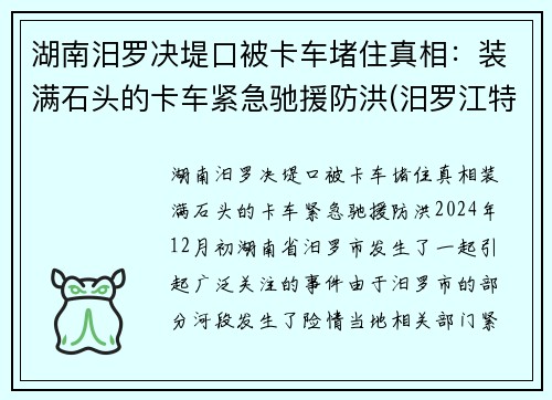 湖南汨罗决堤口被卡车堵住真相：装满石头的卡车紧急驰援防洪(汨罗江特大桥)