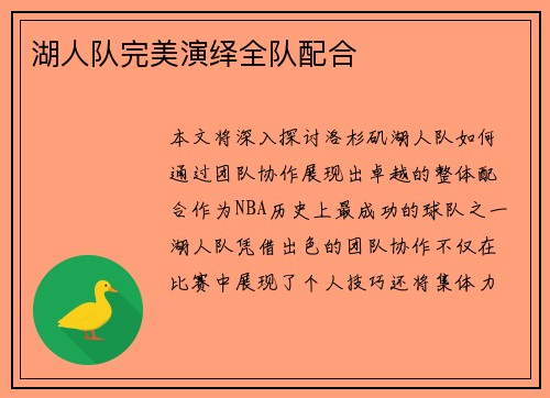 湖人队完美演绎全队配合
