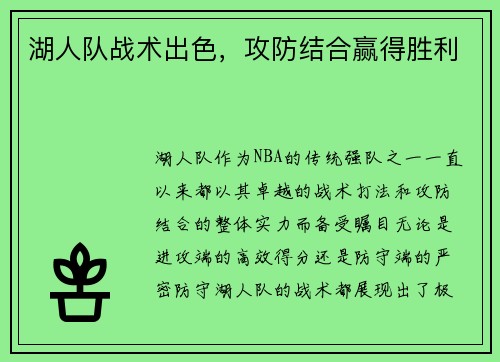 湖人队战术出色，攻防结合赢得胜利