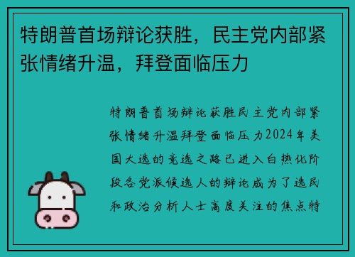 特朗普首场辩论获胜，民主党内部紧张情绪升温，拜登面临压力