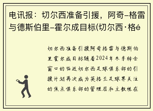电讯报：切尔西准备引援，阿奇-格雷与德斯伯里-霍尔成目标(切尔西·格雷)