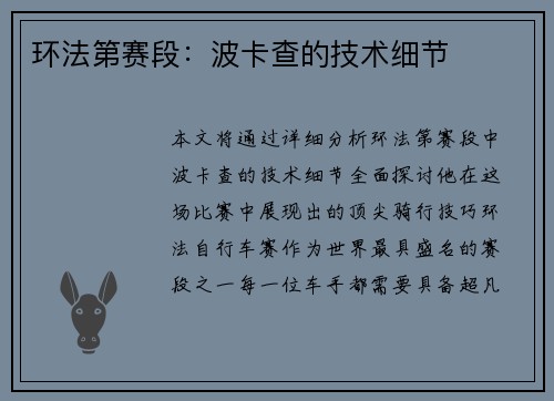 环法第赛段：波卡查的技术细节