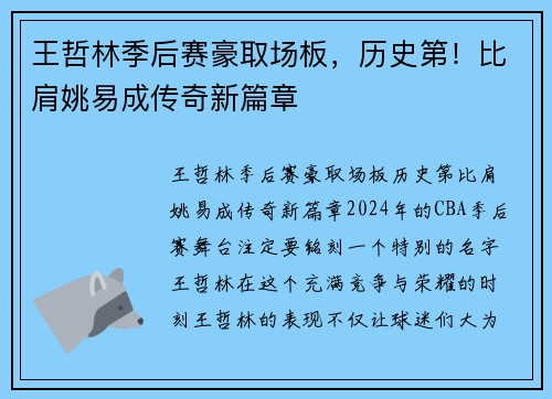 王哲林季后赛豪取场板，历史第！比肩姚易成传奇新篇章