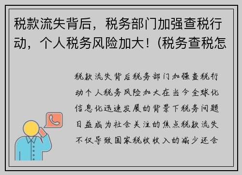 税款流失背后，税务部门加强查税行动，个人税务风险加大！(税务查税怎么处理)