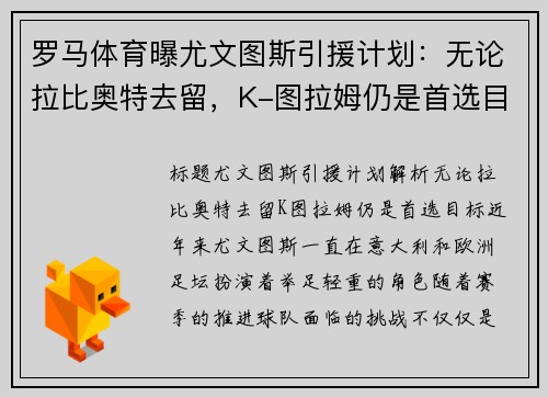 罗马体育曝尤文图斯引援计划：无论拉比奥特去留，K-图拉姆仍是首选目标